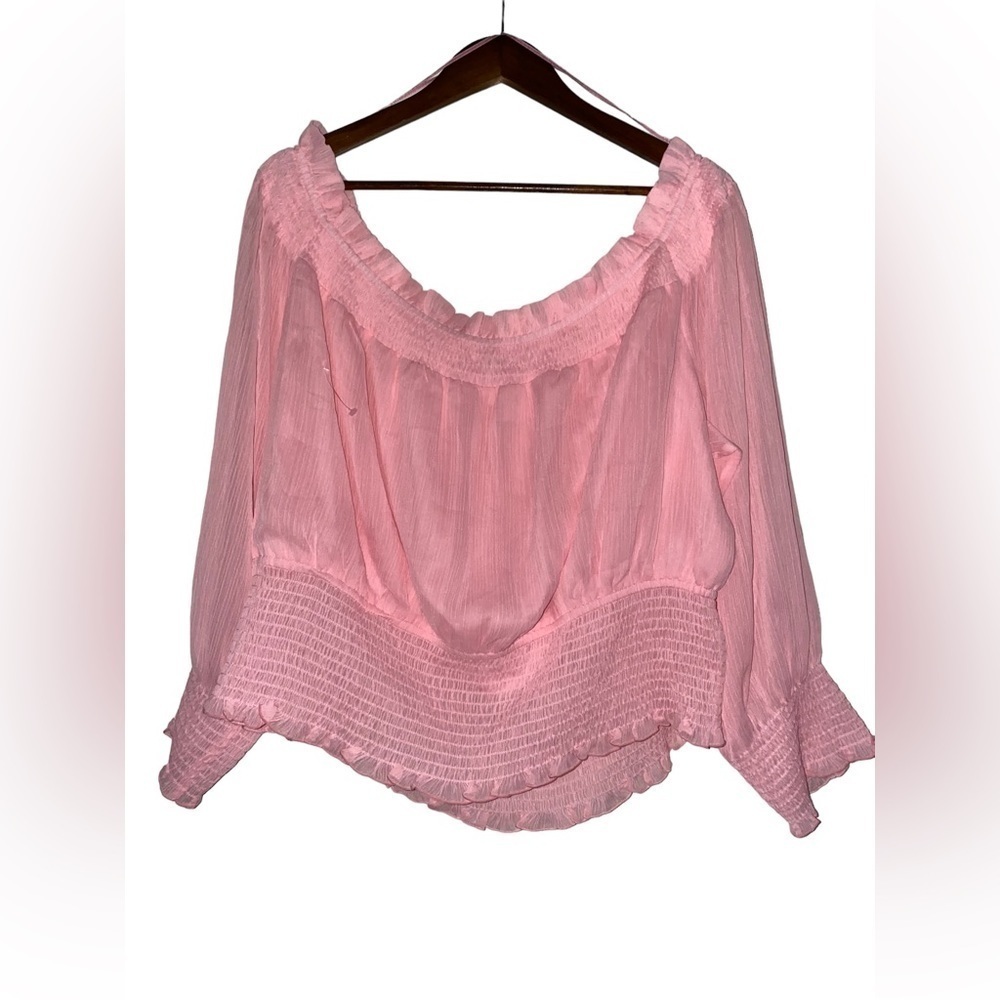 Bar lll Cupid Smocked Square Neck Blouse Women 4X Pink Barbiecore Breathable NWT